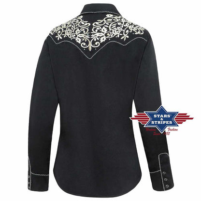 Westernbluse Damenbluse Holly v. Stars&Stripes schwarz mit Stickerei
