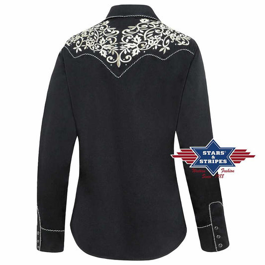 Westernbluse Damenbluse Holly v. Stars&Stripes schwarz mit Stickerei
