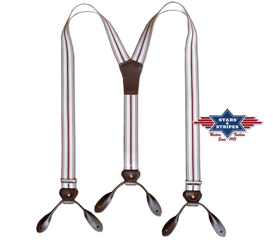 Gestreifte Hosenträger mit Knopfloch Lederlaschen Old Style Westernstyle HT-05