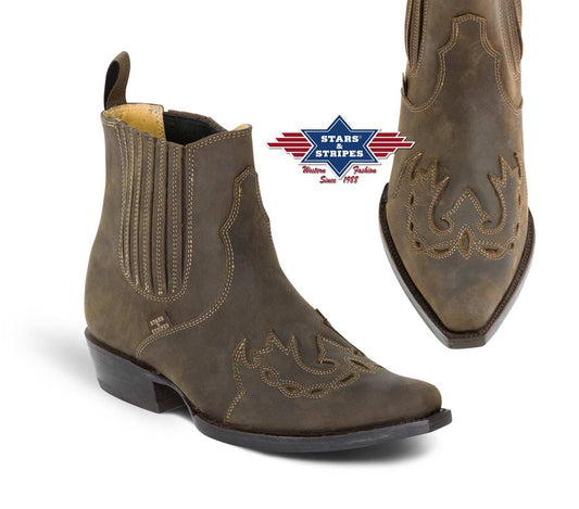 Westernstiefel, Cowboystiefel halbhoch braun 100% Rindsleder Stars&Stripes