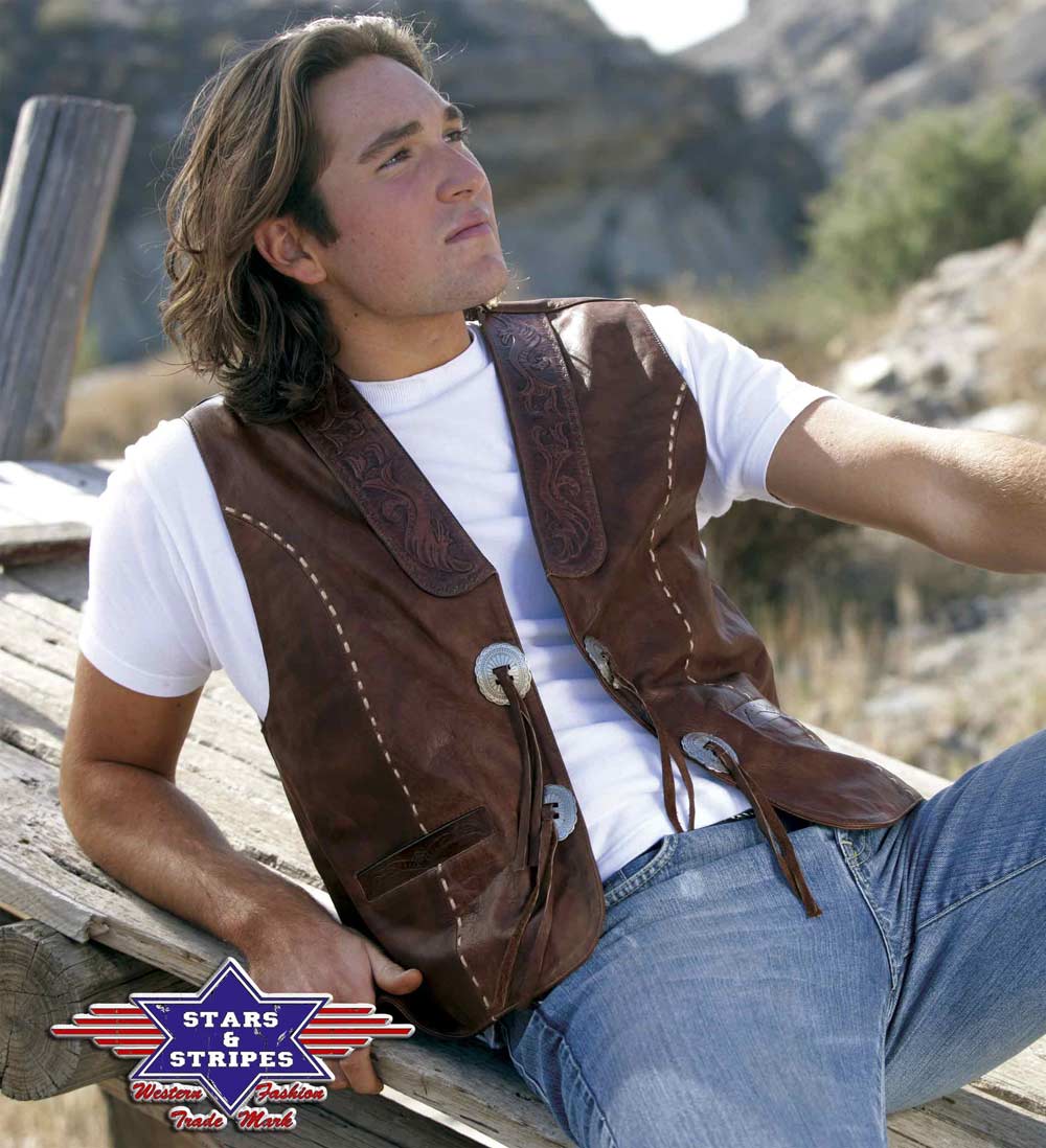 Edle Rindsleder Western Biker Weste