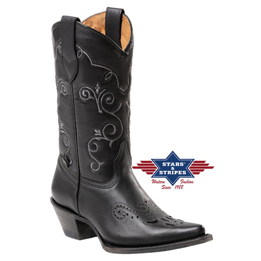 Damen Cowboystiefel Westernstiefel schwarz Stars&Stripes