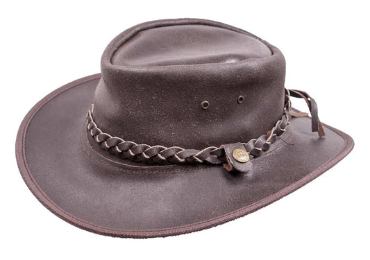 Outdoor Lederhut knautschbar mit Kinnband/Hutband