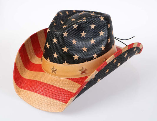 Strohhut Cowboyhut Westernhut -Stars Stripes- Hutband