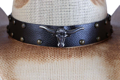 Strohhut Cowboyhut Westernhut -Longhorn- Hutband