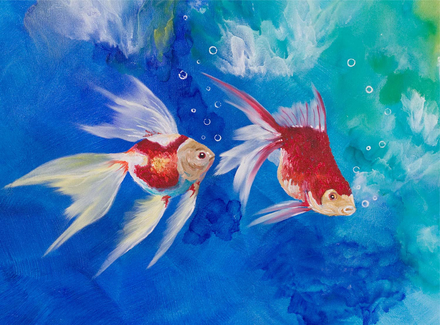 Goldfische Wasser See Pflanzen Koi Acryl/Öl Bild 50x70cm