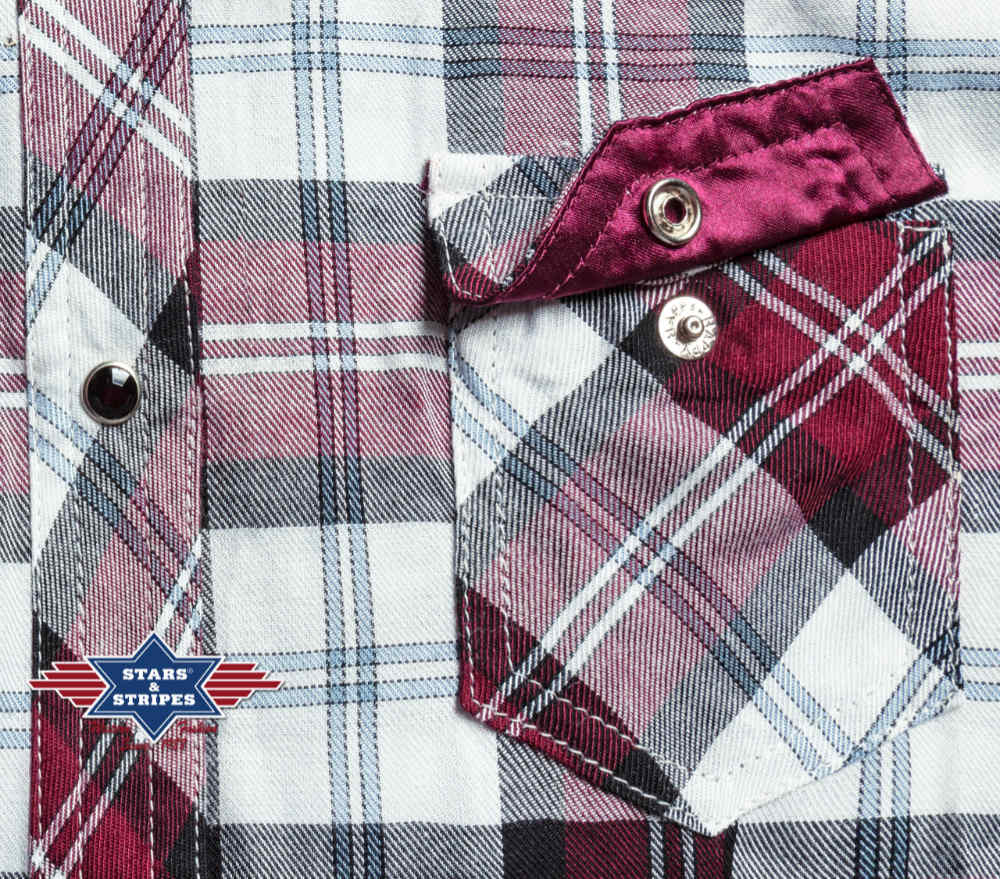 Damenbluse, Westernbluse Karobluse Pasadena mit Stickerei