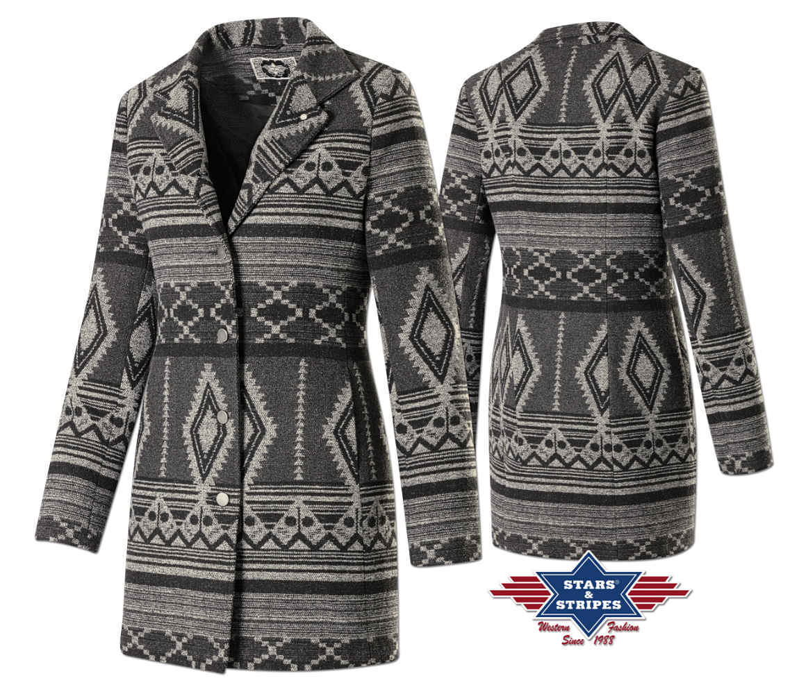 Damenmantel Wintermantel warme Winterjacke im Azteken-Design
