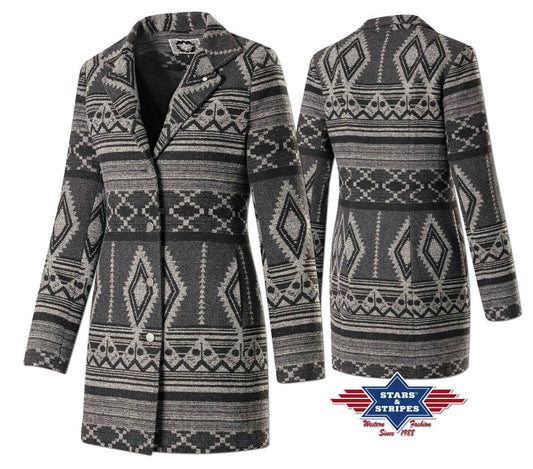 Damenmantel Wintermantel warme Winterjacke im Azteken-Design