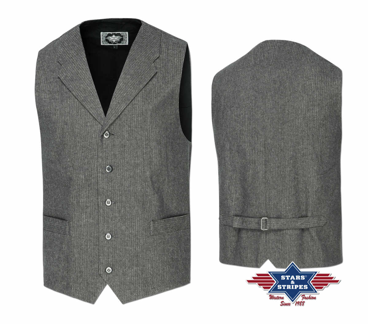 Oldstyle Weste mit zwei Eingriftaschen, grau, 100% Baumwolle, Ray