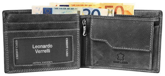 Leonardo Verrelli Herren Geldbörse Portemonnaie Echtleder Geldbeutel Börse RFID Schutz, Querformat