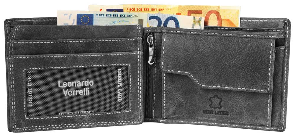 Leonardo Verrelli Herren Geldbörse Portemonnaie Echtleder Geldbeutel Börse RFID Schutz, Querformat