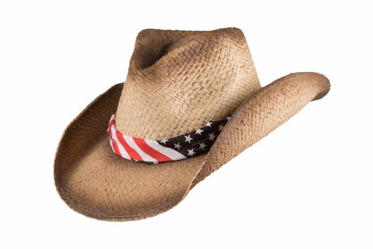 Strohhut Westernhut -EL Paso- mit Stars&Stripes Hutband von Scippis