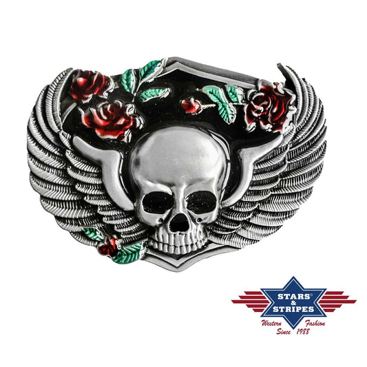 Gürtelschnalle, Buckle Motiv Skull Flügel