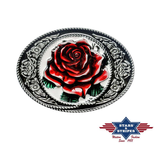 Gürtelschnalle, Buckle mit Motiv Rose