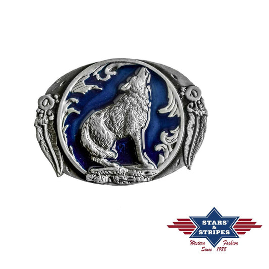 Gürtelschnalle, Buckle mit Motiv Wolf