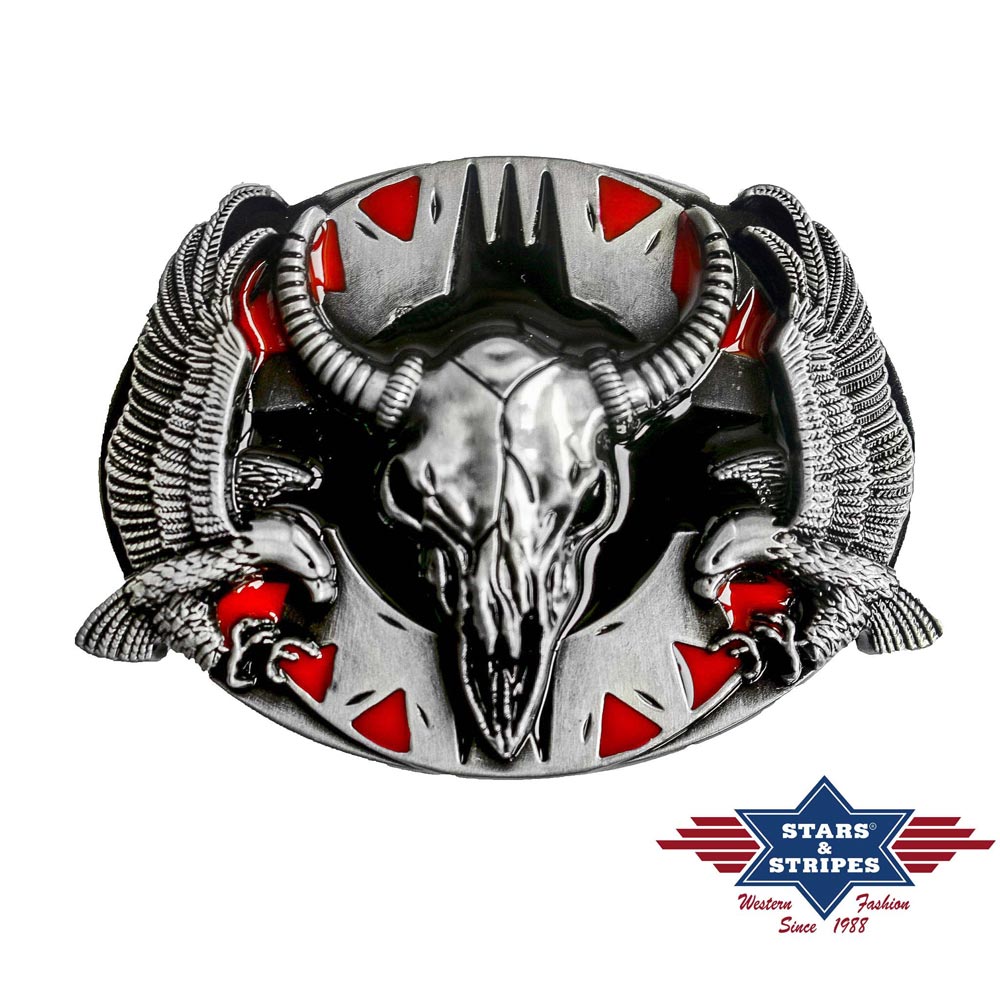 Gürtelschnalle, Buckle Motiv Stierkopf + Adler