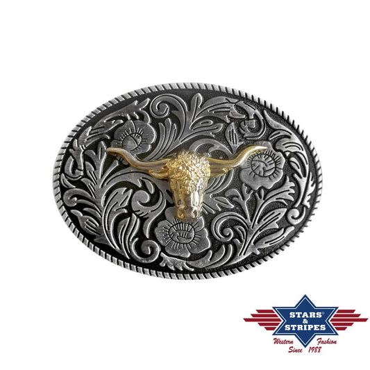 Gürtelschnalle, Buckle Motiv Longhorn - Büffel - goldfarben, GS-433