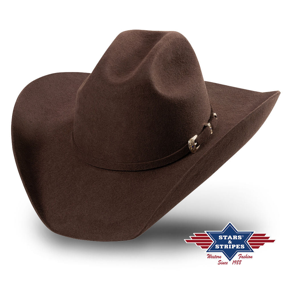 Westernhut Wollfilzhut Wyoming Hutband mit Schnalle, Farbe braun