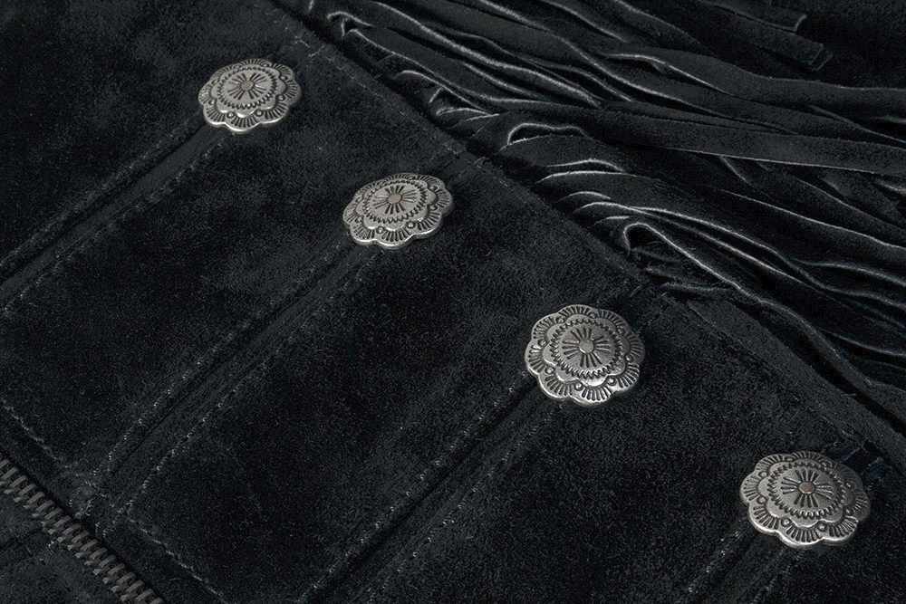 Schwarze Fransenjacke, Lederjacke Brianna im Military-Look