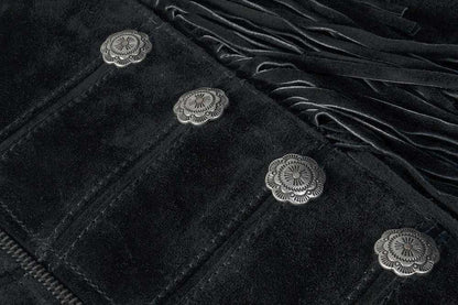 Schwarze Fransenjacke, Lederjacke Brianna im Military-Look