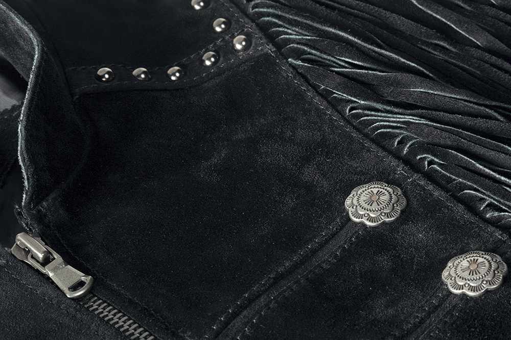 Schwarze Fransenjacke, Lederjacke Brianna im Military-Look