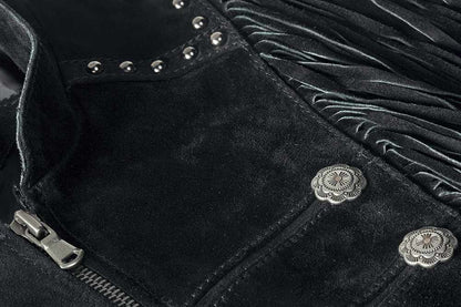 Schwarze Fransenjacke, Lederjacke Brianna im Military-Look