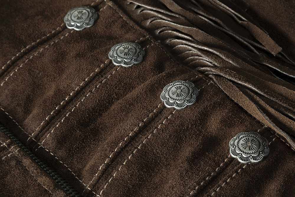 Braune Fransenjacke, Lederjacke Brianna im Military-Look