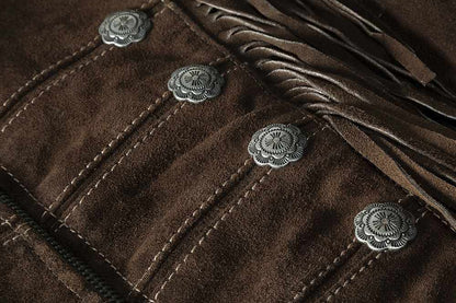 Braune Fransenjacke, Lederjacke Brianna im Military-Look