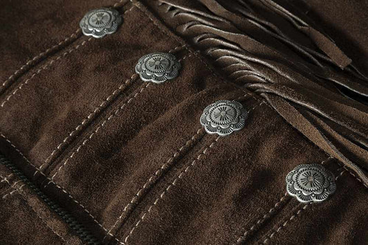 Braune Fransenjacke, Lederjacke Brianna im Military-Look