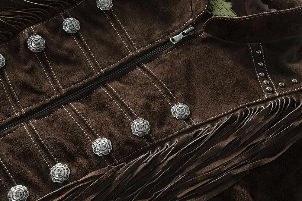 Braune Fransenjacke, Lederjacke Brianna im Military-Look