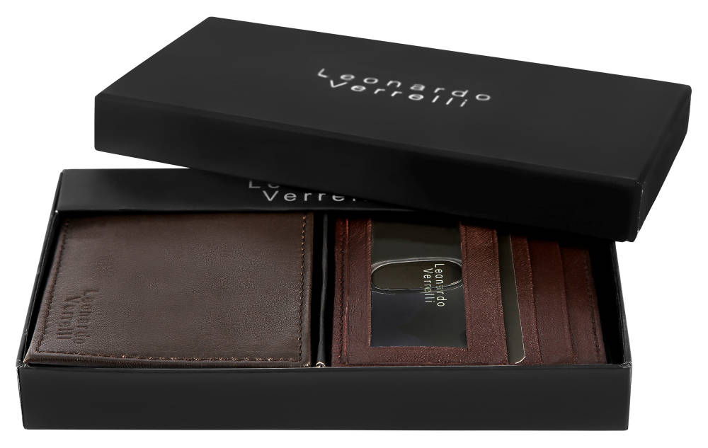 Leonardo Verrelli Geschenkset mit Geldbörse und Kreditkartenmäppchen, braun