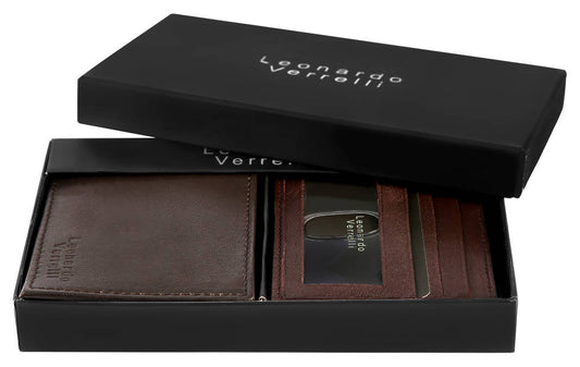 Leonardo Verrelli Geschenkset mit Geldbörse und Kreditkartenmäppchen, braun