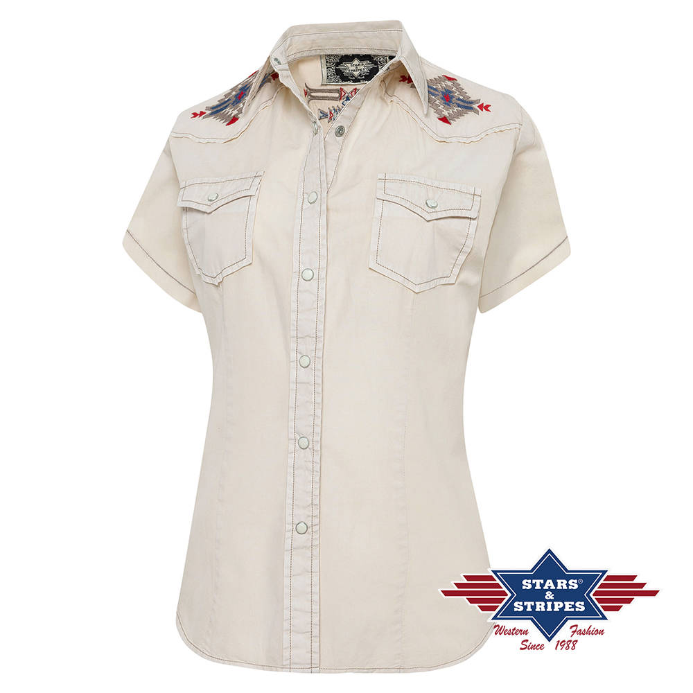 Westernbluse, Damenbluse Betty mit Stickerei im Azteken Look