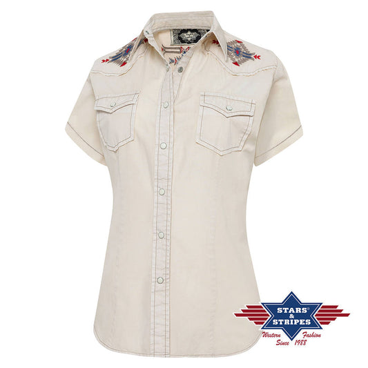 Westernbluse, Damenbluse Betty mit Stickerei im Azteken Look