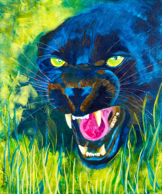 Orignal Gemälde Acrylbild Malerei, Wandbild, Black Panther 60x50cm - signiert