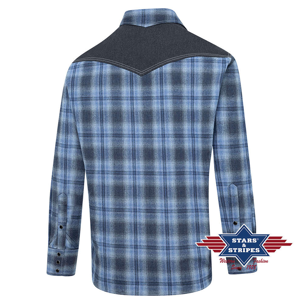 Kariertes Westernhemd mit Westernpasse und aufgesetzten Brusttaschen, blau