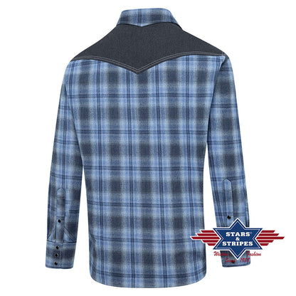 Kariertes Westernhemd mit Westernpasse und aufgesetzten Brusttaschen, blau