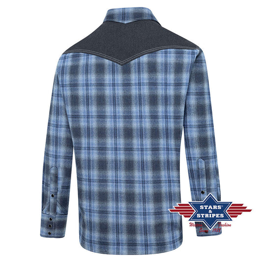 Kariertes Westernhemd mit Westernpasse und aufgesetzten Brusttaschen, blau