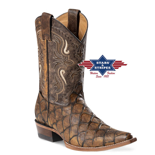 Außergewöhnliche brauner Westernstiefel mit Stickerei - WB-56