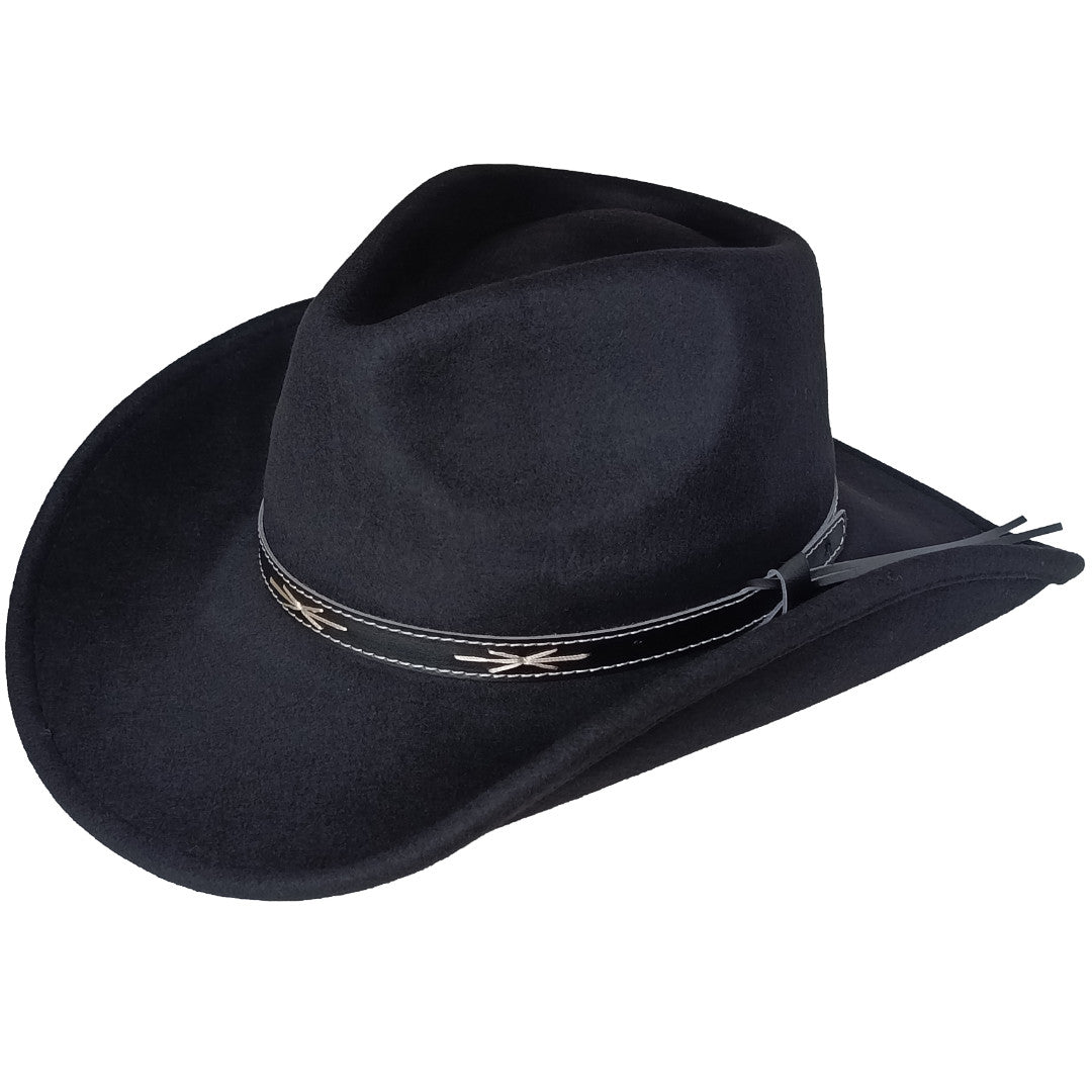 Schwarzer Filzhut, Westernhut mit Lederhutband