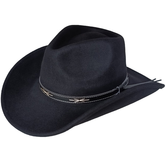 Schwarzer Filzhut, Westernhut mit Lederhutband