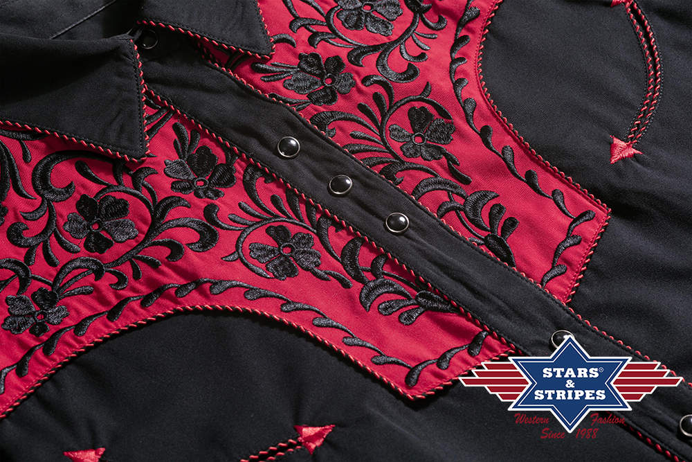 Exquisites schwarzes Westernhemd mit roter Westernpasse