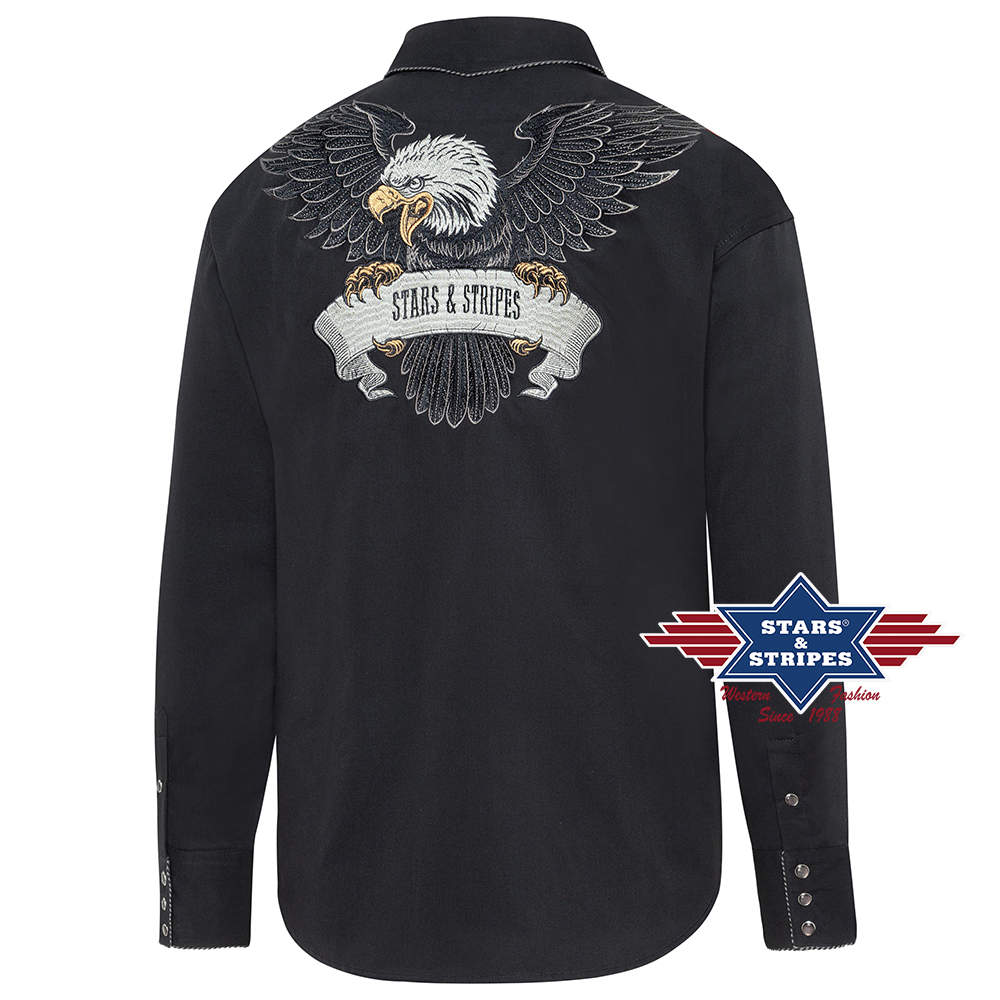 Exquisites schwarzes Westernhemd -Black Eagle- mit gesticktem Adler