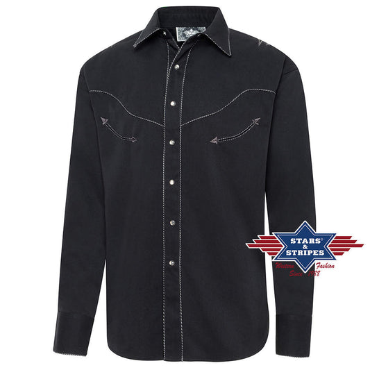 Exquisites schwarzes Westernhemd -Black Eagle- mit gesticktem Adler