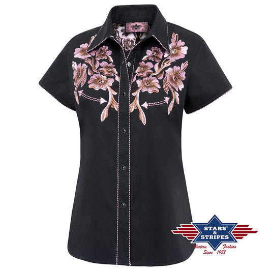 Edle Kurzarm-Westernbluse Leann mit aparter Stickerei