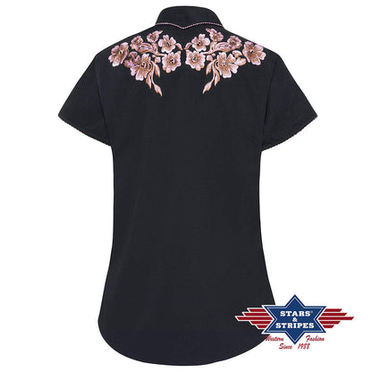 Edle Kurzarm-Westernbluse Leann mit aparter Stickerei