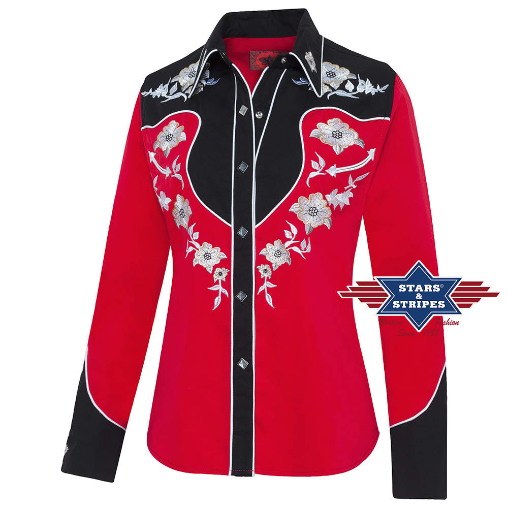 Exquisite rote Westernbluse Lynn mit großartiger Stickerei