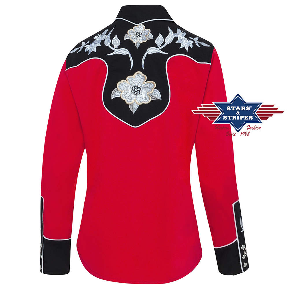 Exquisite rote Westernbluse Lynn mit großartiger Stickerei