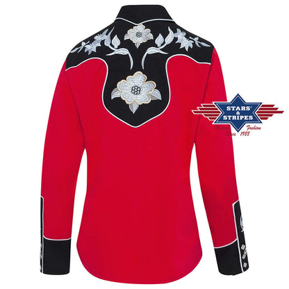 Exquisite rote Westernbluse Lynn mit großartiger Stickerei